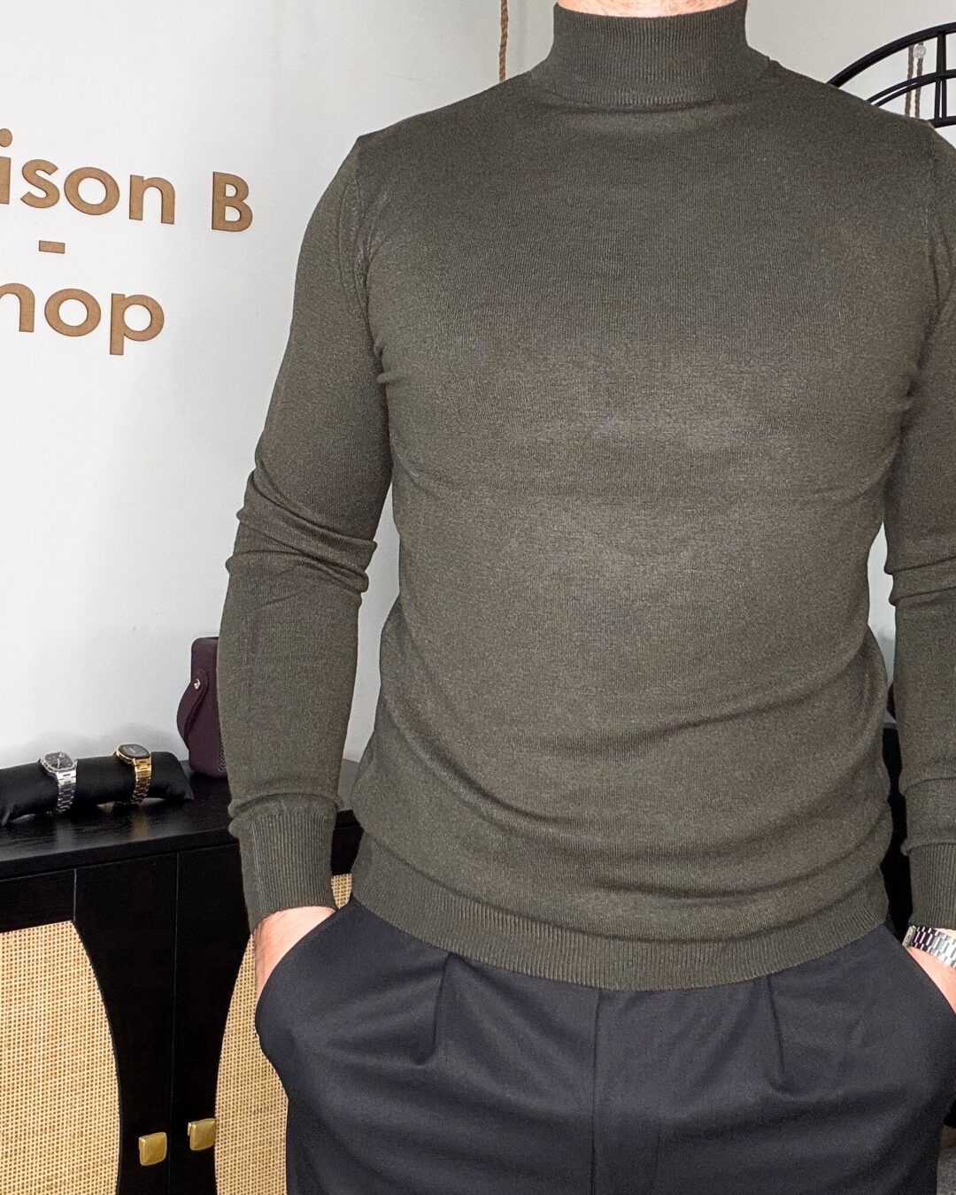 Pull homme vert col cheminée – style moderne & confort quotidien