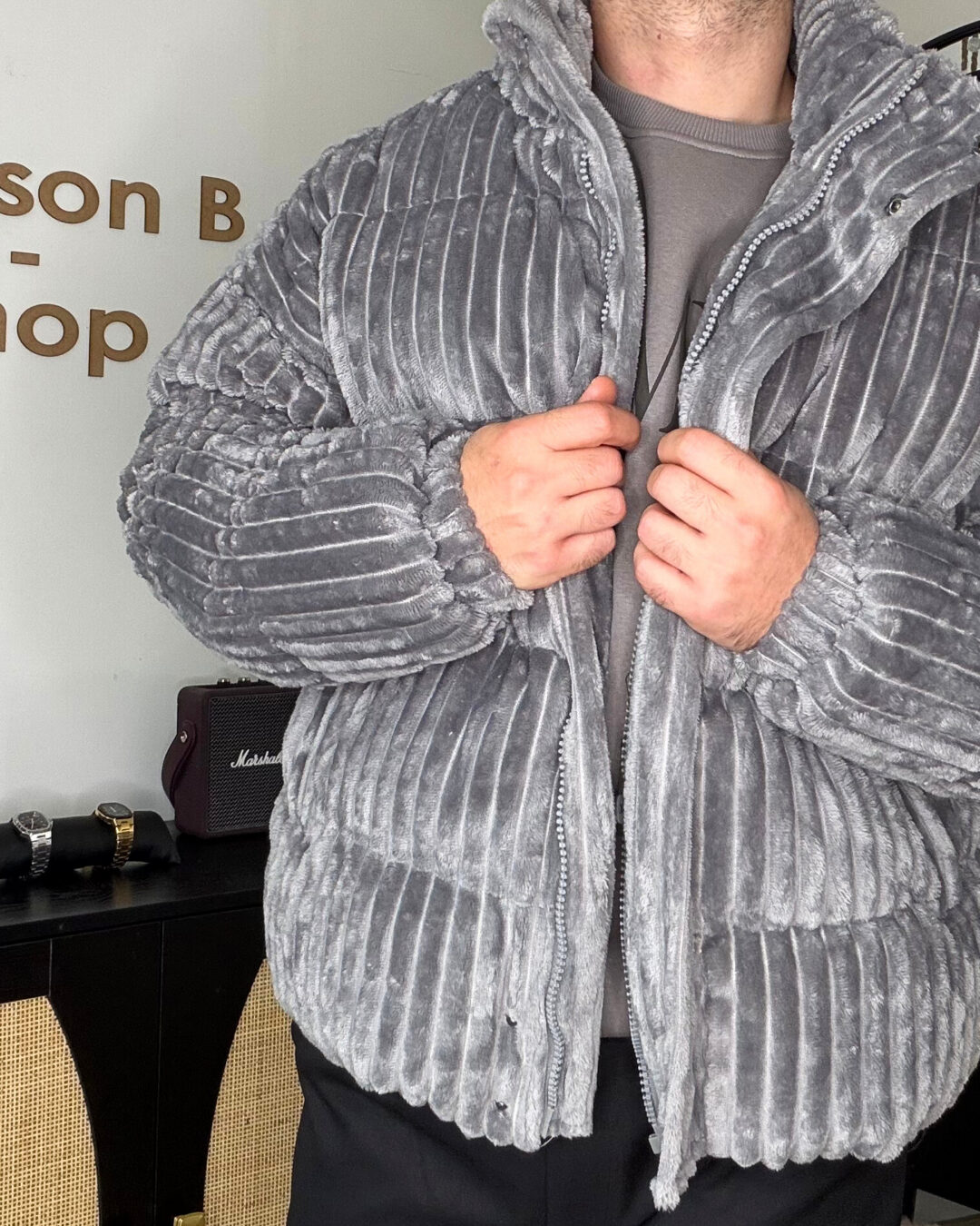 Doudoune grise velours côtelé homme – style chaud & confort au quotidien