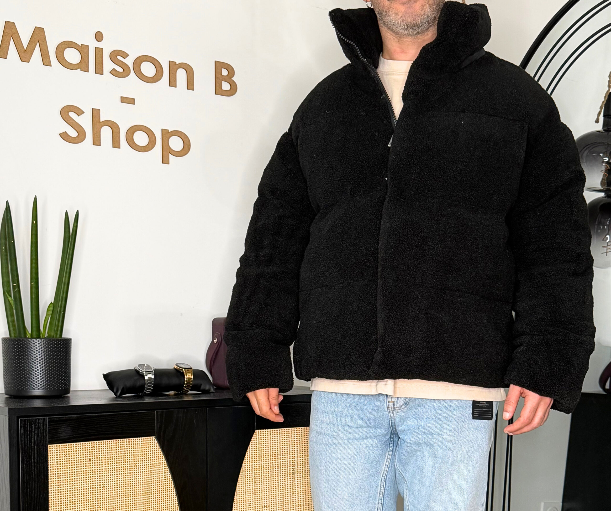 HAGEN – Doudoune noire effet mouton homme – Image 3