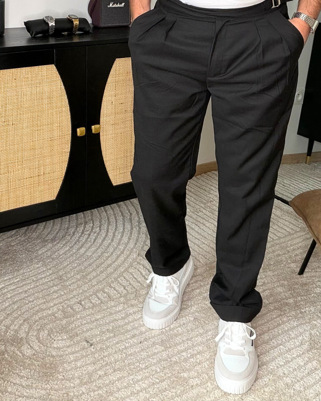 Pantalon noir homme 7/8 – coupe moderne & finition ceinture