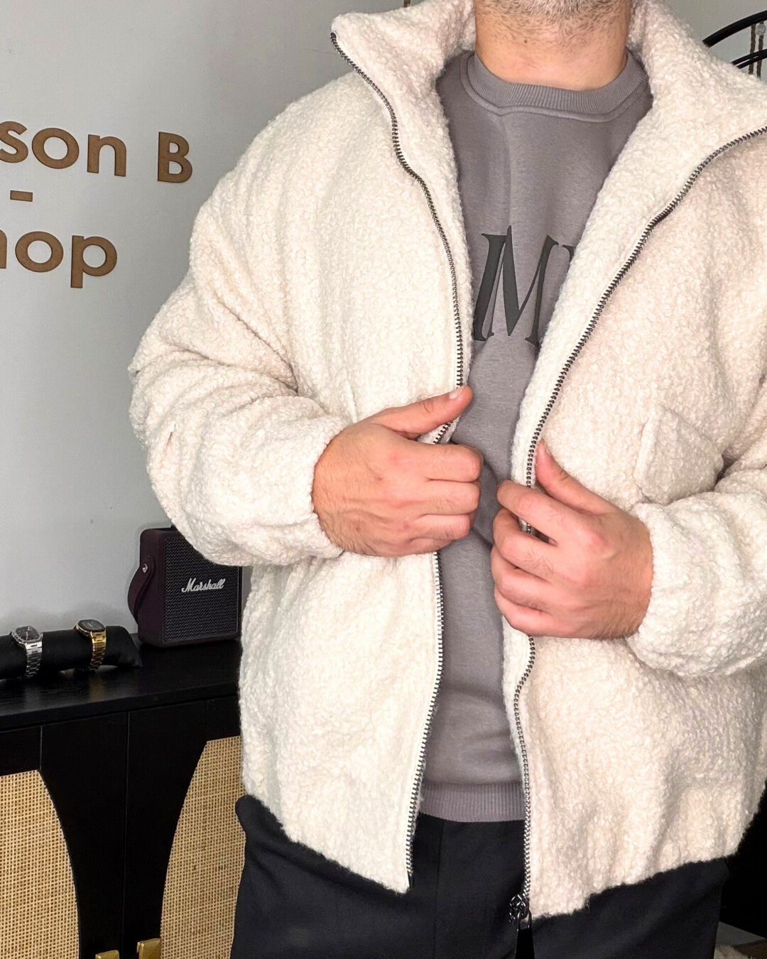 Veste homme blanche effet mouton – confort & style au quotidien