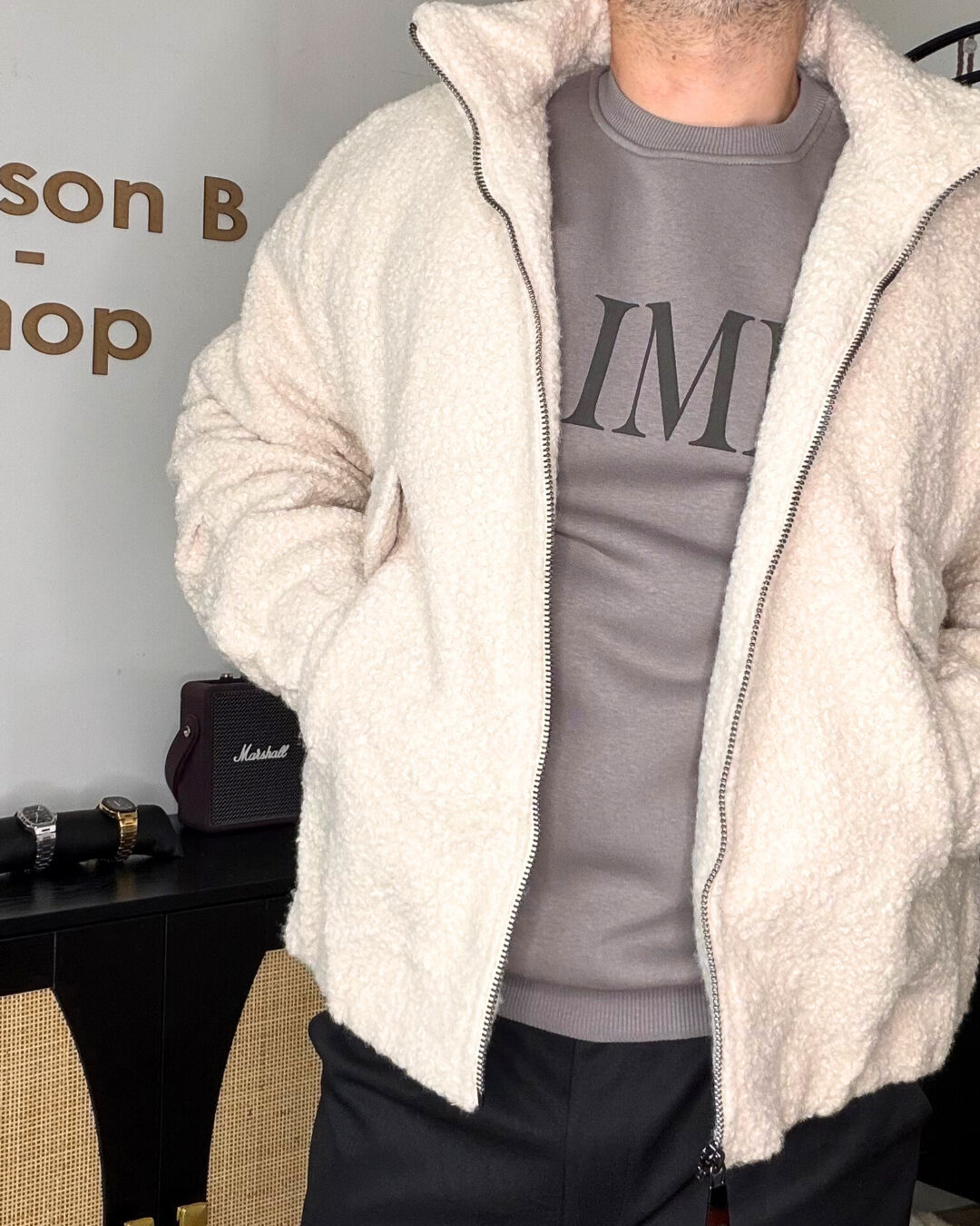 Veste homme blanche effet mouton – confort & style au quotidien