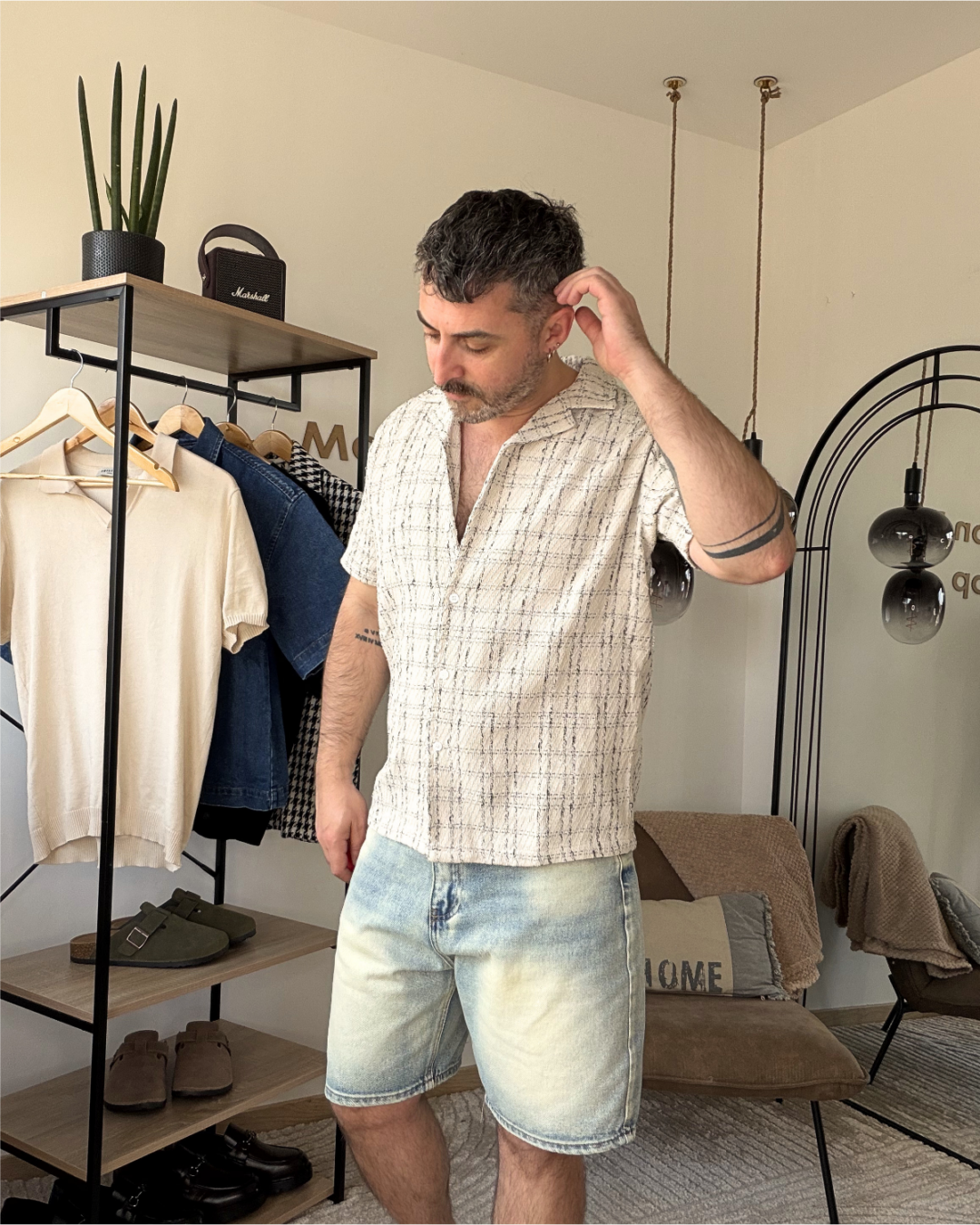 SANDER – Chemisette homme texturée écru style moderne