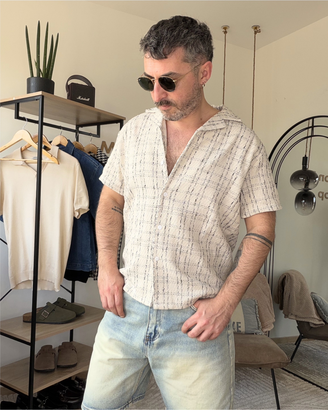 SANDER – Chemisette homme texturée écru style moderne