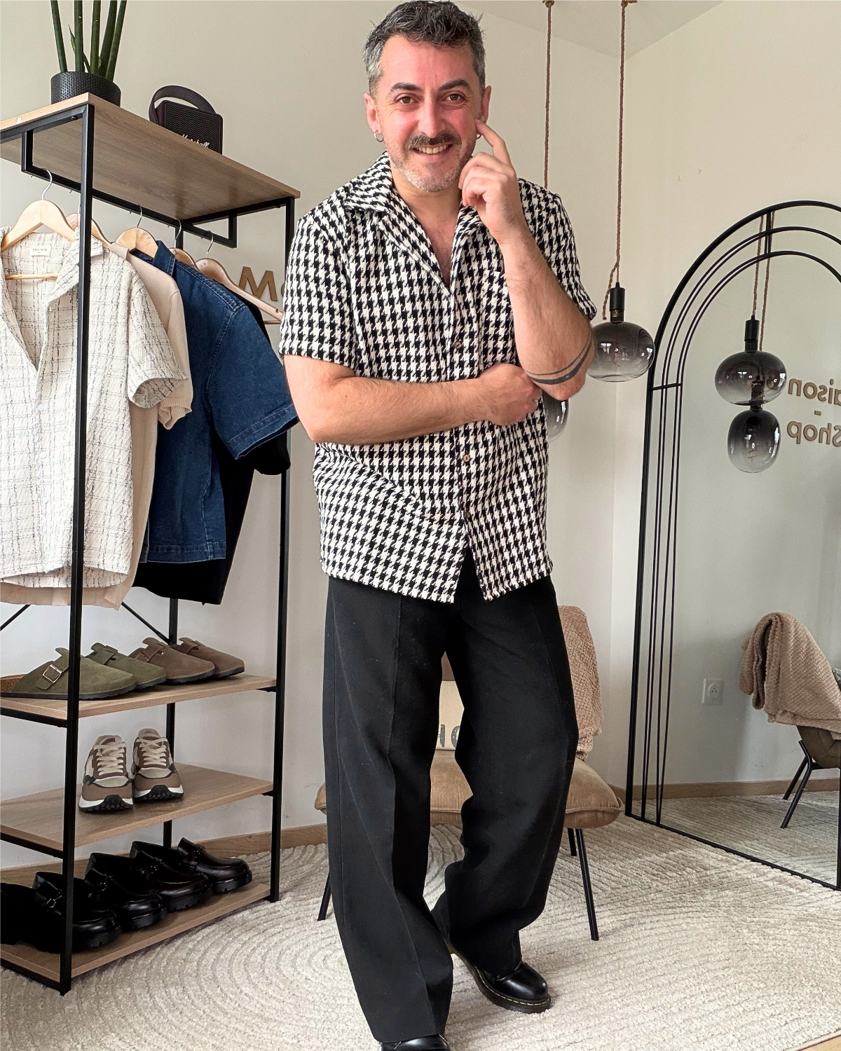 NOAM – Chemisette homme pied-de-poule noir & blanc – Image 2