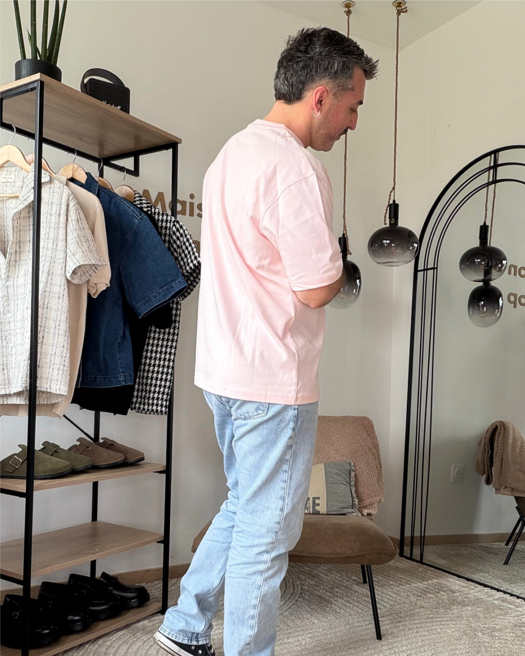 LENO – T-shirt homme rose cœur brodé