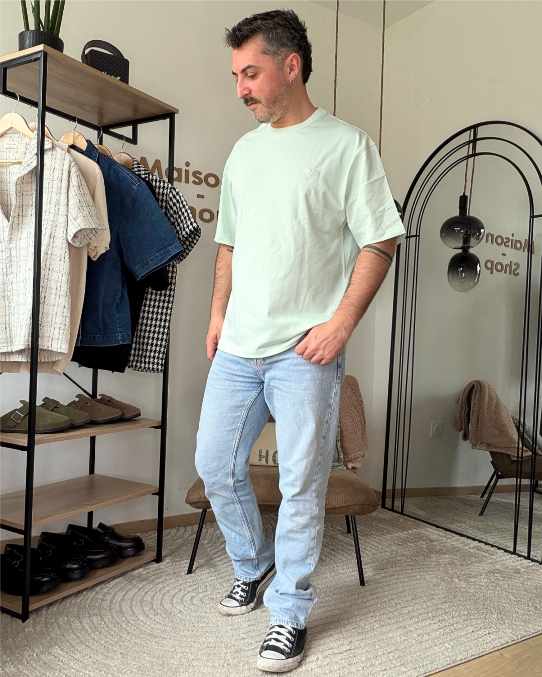 LENO – T-shirt homme vert menthe cœur brodé