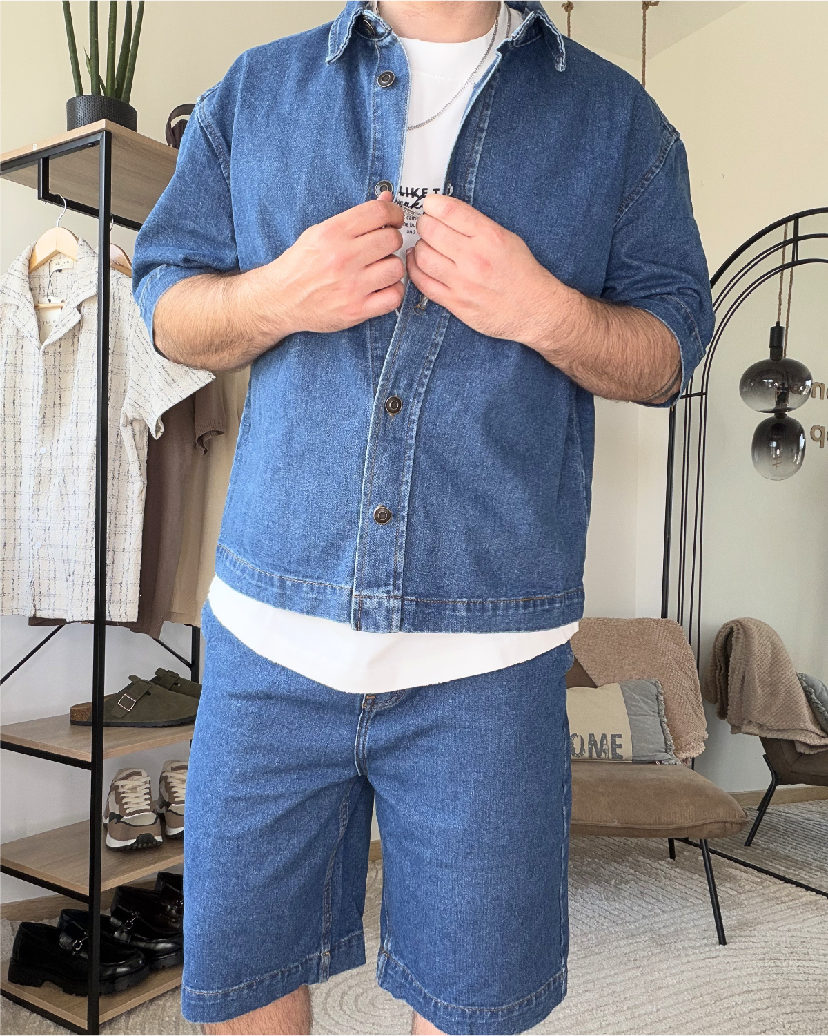 NOAH – Ensemble denim homme chemise + short bleu – Image 4