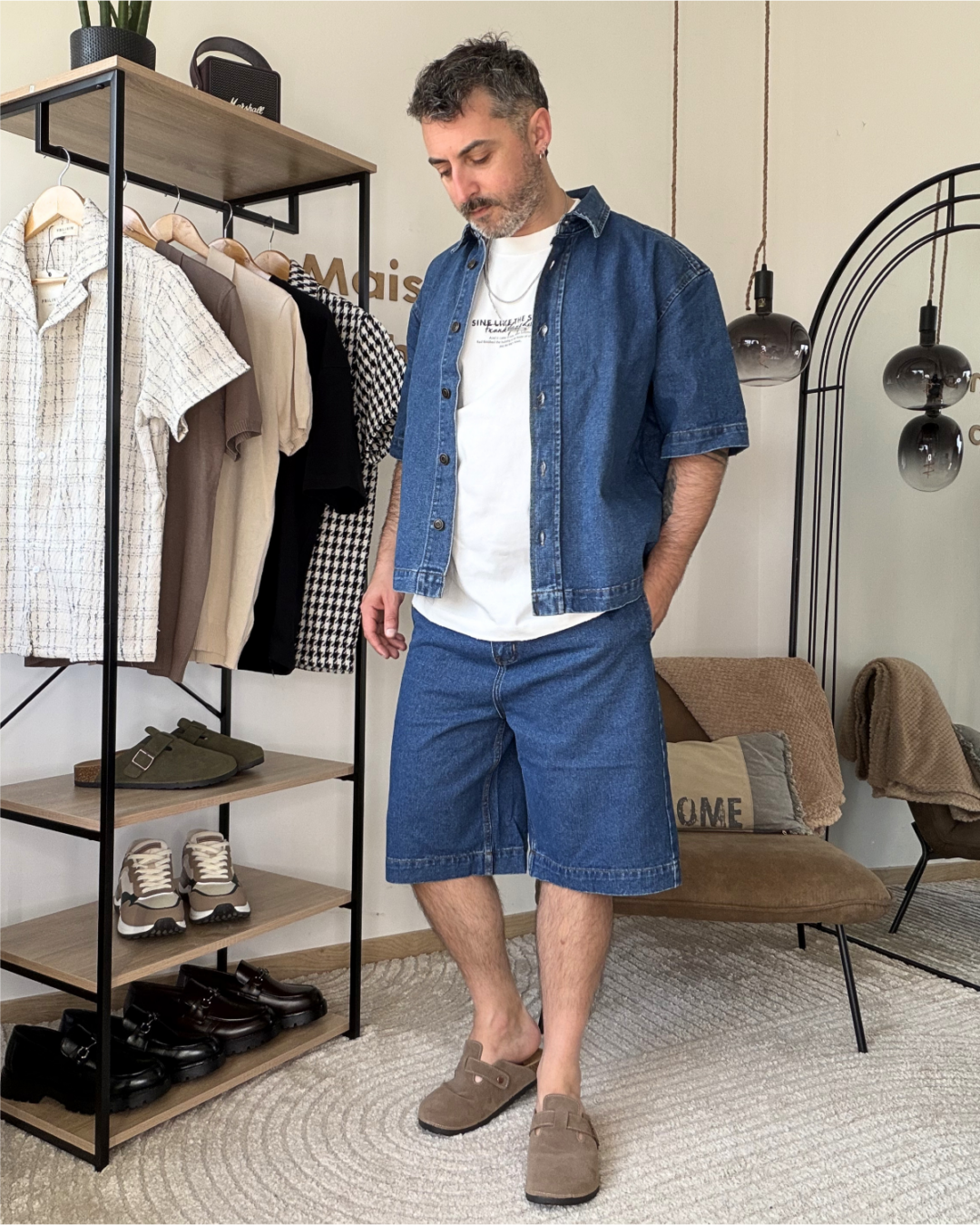 NOAH – Ensemble denim homme chemise + short bleu