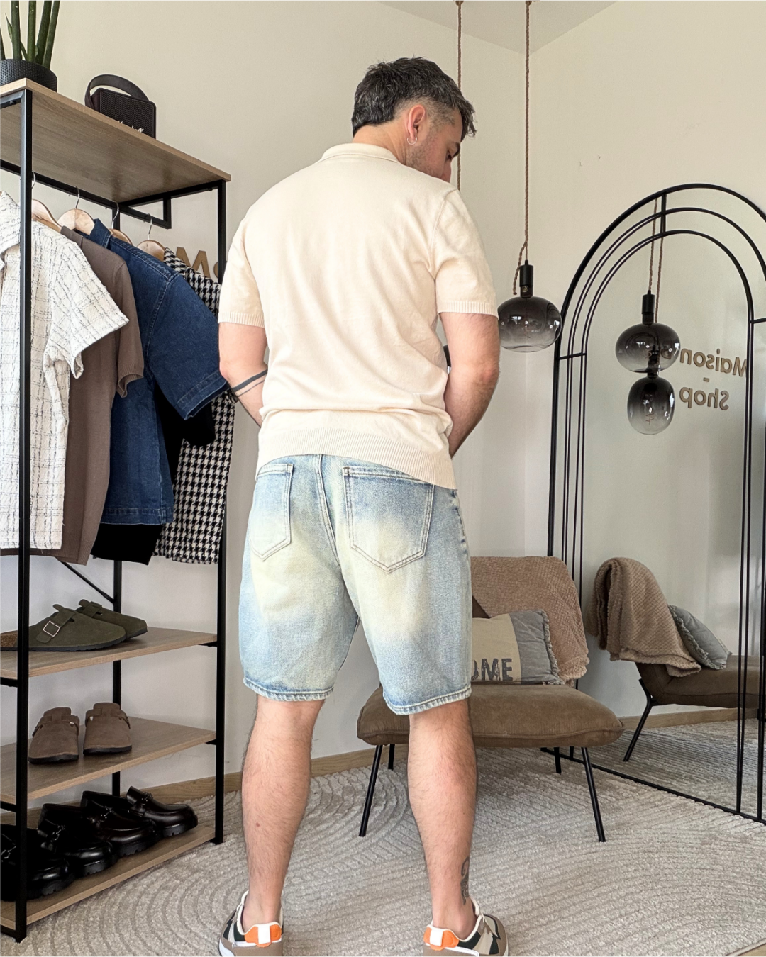 ELMAR – Polo maille homme beige col ouvert