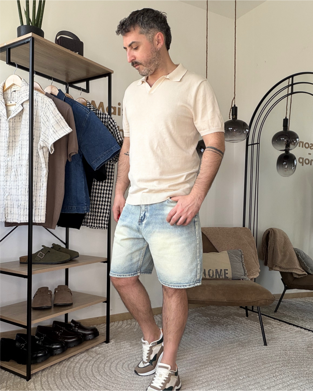 ELMAR – Polo maille homme beige col ouvert