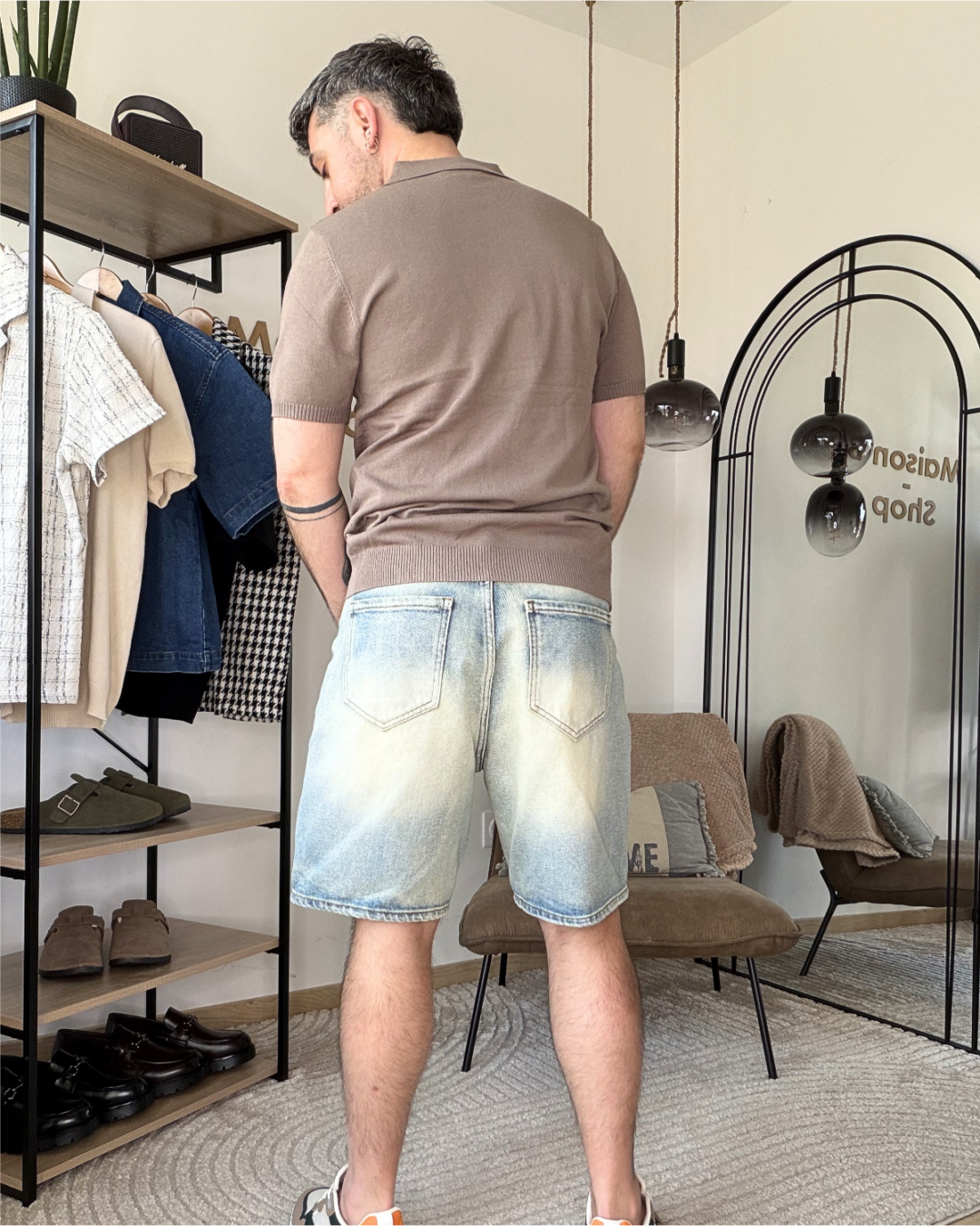 ELMAR – Polo maille homme marron col ouvert