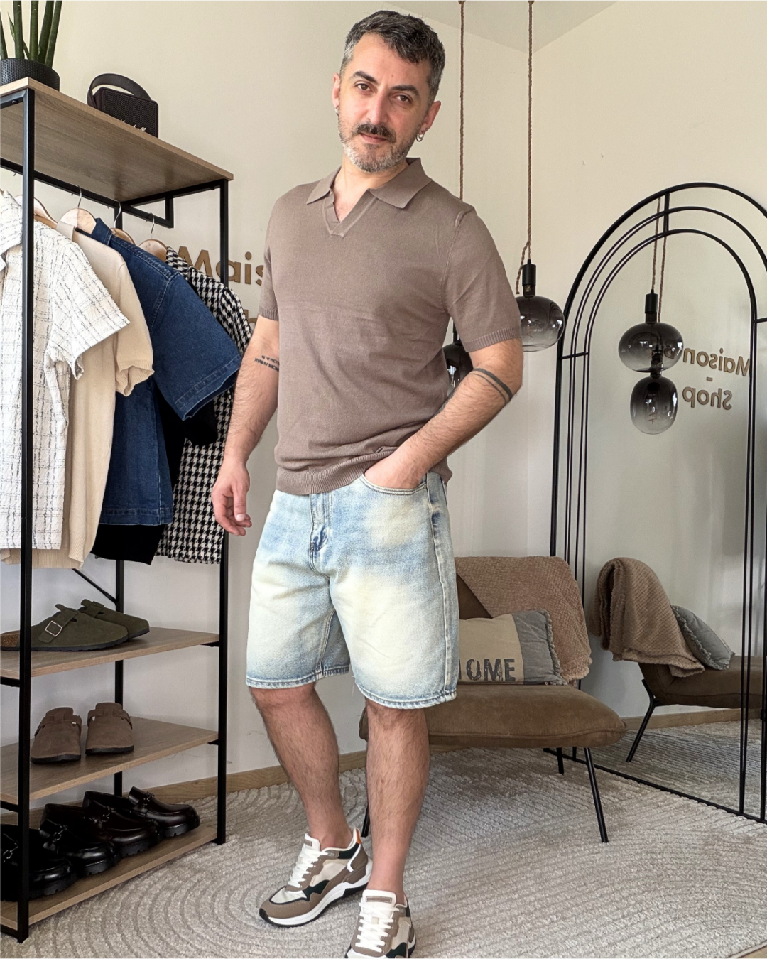 ELMAR – Polo maille homme marron col ouvert