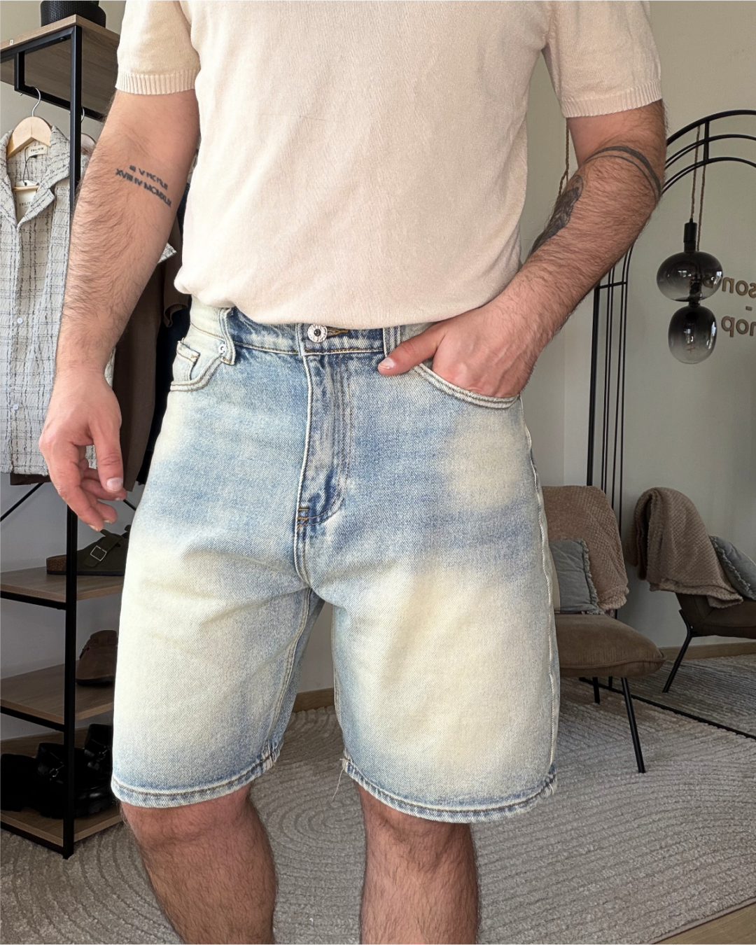MADS – Short en jean homme délavé bleu clair