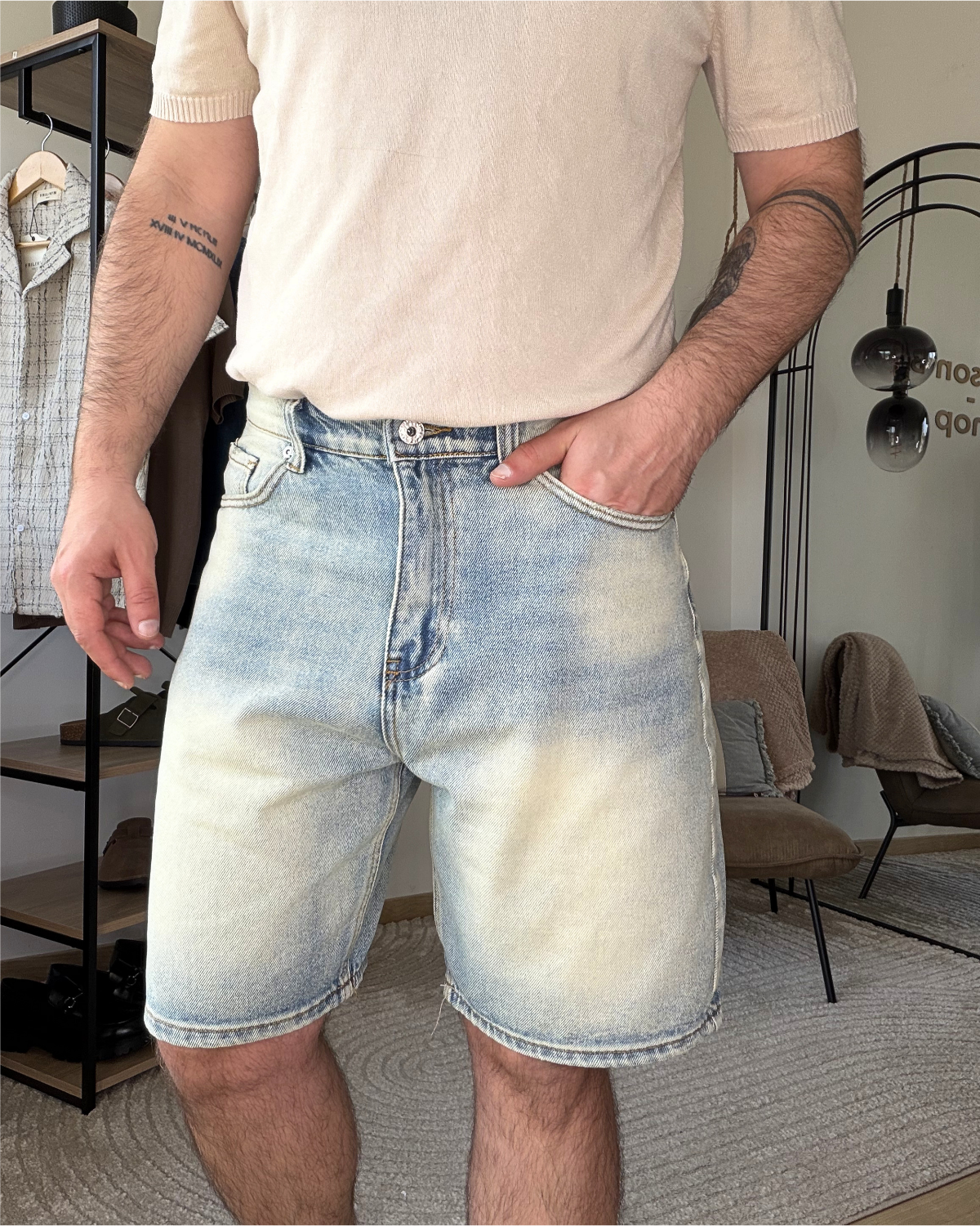 MADS – Short en jean homme délavé bleu clair