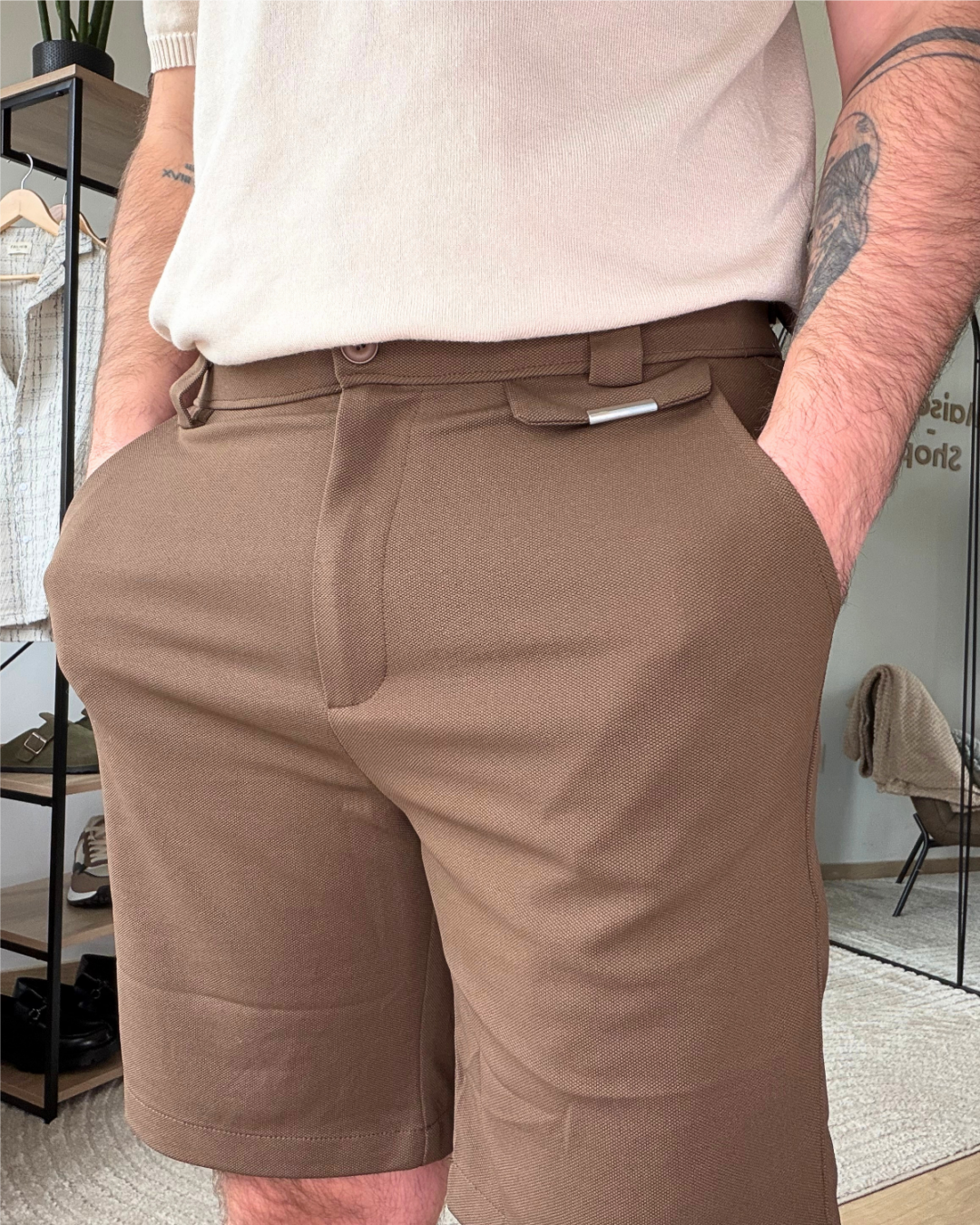 SOREN – Short homme texturé marron taille élastique